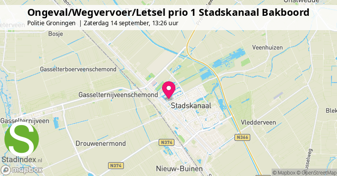 Ongeval/Wegvervoer/Letsel prio 1 Stadskanaal Bakboord