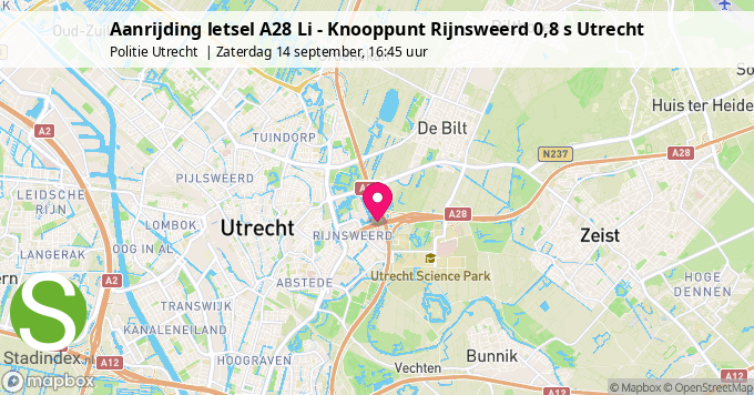 Aanrijding letsel A28 Li - Knooppunt Rijnsweerd 0,8 s Utrecht