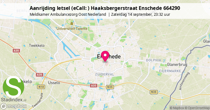 Aanrijding letsel (eCall: ) Haaksbergerstraat Enschede 664290