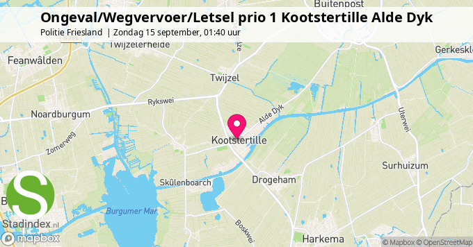 Ongeval/Wegvervoer/Letsel prio 1 Kootstertille Alde Dyk