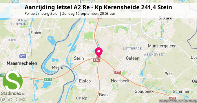 Aanrijding letsel A2 Re - Kp Kerensheide 241,4 Stein