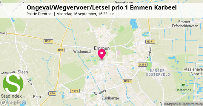 Ongeval/Wegvervoer/Letsel prio 1 Emmen Karbeel