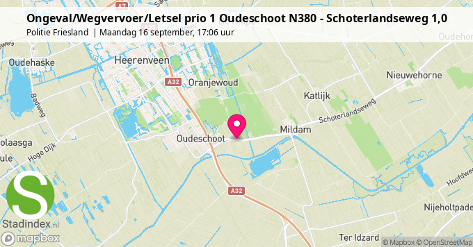 Ongeval/Wegvervoer/Letsel prio 1 Oudeschoot N380 - Schoterlandseweg 1,0