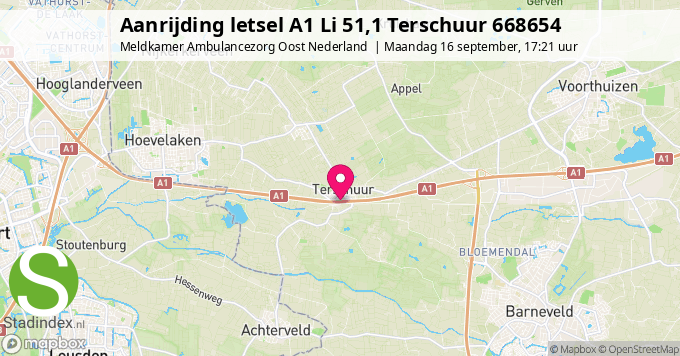 Aanrijding letsel A1 Li 51,1 Terschuur 668654