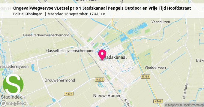 Ongeval/Wegvervoer/Letsel prio 1 Stadskanaal Pengels Outdoor en Vrije Tijd Hoofdstraat