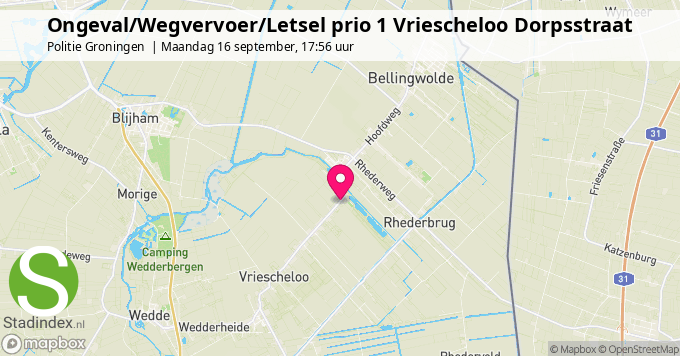 Ongeval/Wegvervoer/Letsel prio 1 Vriescheloo Dorpsstraat