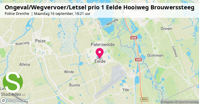 Ongeval/Wegvervoer/Letsel prio 1 Eelde Hooiweg Brouwerssteeg