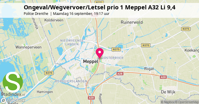 Ongeval/Wegvervoer/Letsel prio 1 Meppel A32 Li 9,4