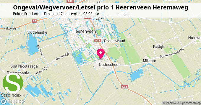 Ongeval/Wegvervoer/Letsel prio 1 Heerenveen Heremaweg