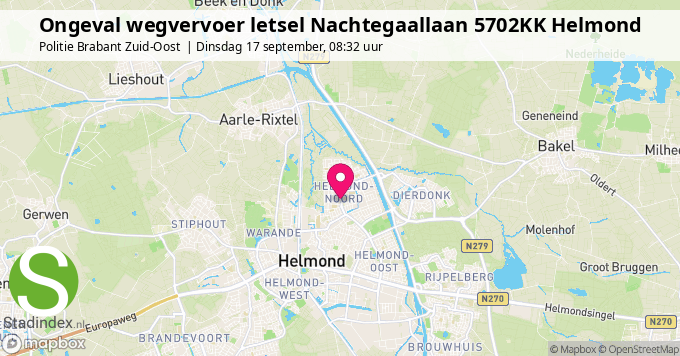 Ongeval wegvervoer letsel Nachtegaallaan 5702KK Helmond