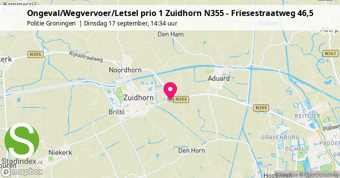 Ongeval/Wegvervoer/Letsel prio 1 Zuidhorn N355 - Friesestraatweg 46,5