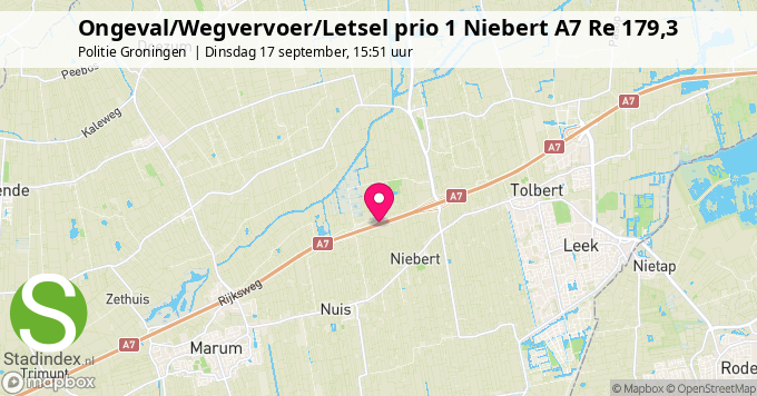 Ongeval/Wegvervoer/Letsel prio 1 Niebert A7 Re 179,3