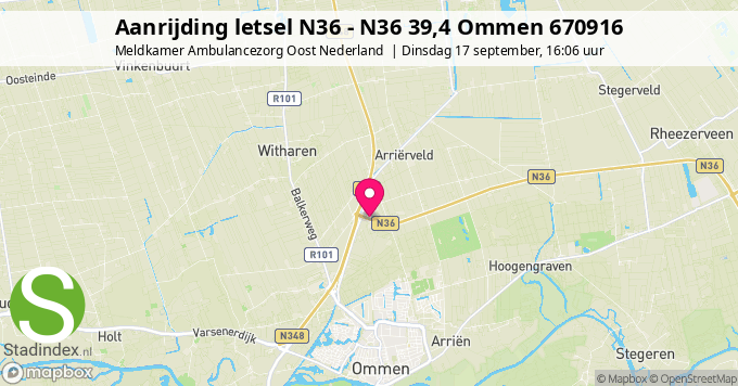 Aanrijding letsel N36 - N36 39,4 Ommen 670916