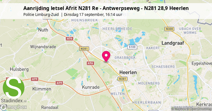 Aanrijding letsel Afrit N281 Re - Antwerpseweg - N281 28,9 Heerlen