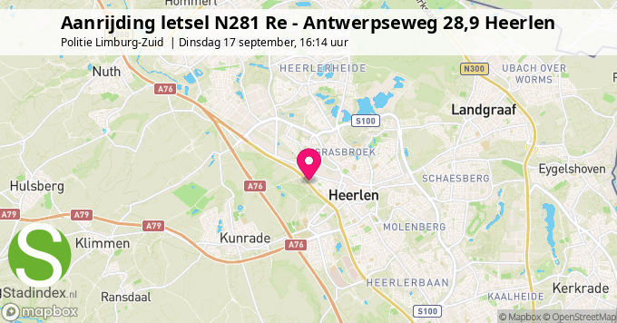 Aanrijding letsel N281 Re - Antwerpseweg 28,9 Heerlen