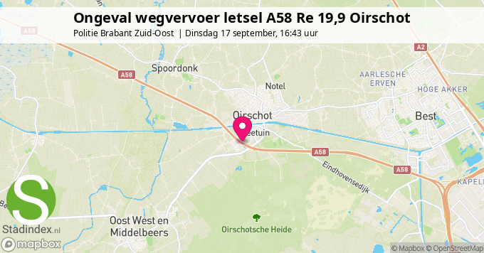 Ongeval wegvervoer letsel A58 Re 19,9 Oirschot