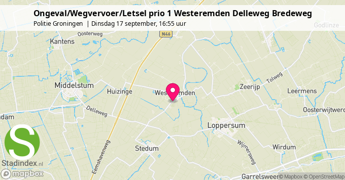 Ongeval/Wegvervoer/Letsel prio 1 Westeremden Delleweg Bredeweg