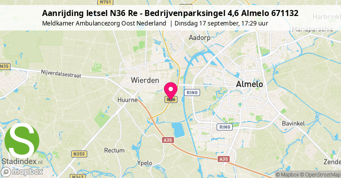 Aanrijding letsel N36 Re - Bedrijvenparksingel 4,6 Almelo 671132