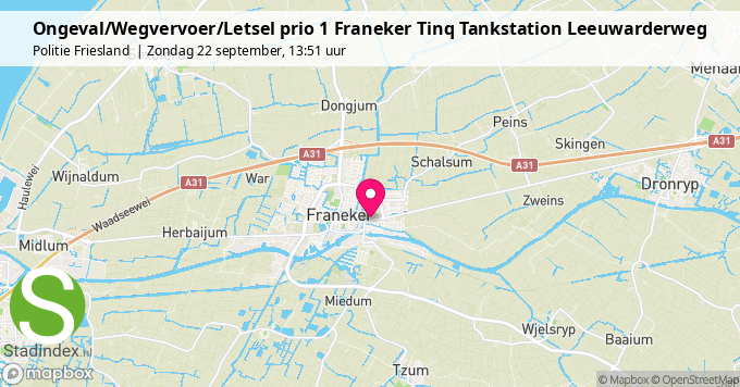 Ongeval/Wegvervoer/Letsel prio 1 Franeker Tinq Tankstation Leeuwarderweg