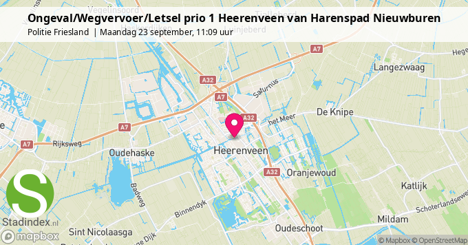 Ongeval/Wegvervoer/Letsel prio 1 Heerenveen van Harenspad Nieuwburen