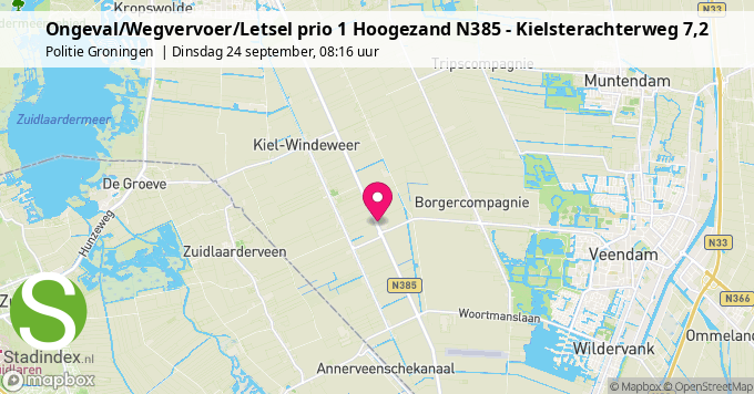 Ongeval/Wegvervoer/Letsel prio 1 Hoogezand N385 - Kielsterachterweg 7,2