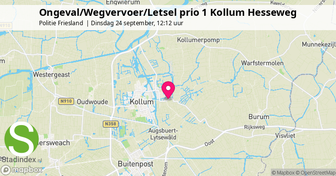 Ongeval/Wegvervoer/Letsel prio 1 Kollum Hesseweg