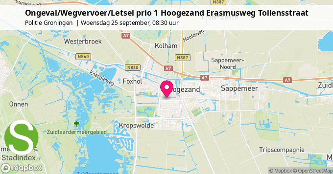 Ongeval/Wegvervoer/Letsel prio 1 Hoogezand Erasmusweg Tollensstraat