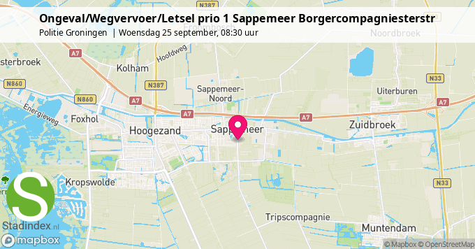 Ongeval/Wegvervoer/Letsel prio 1 Sappemeer Borgercompagniesterstr