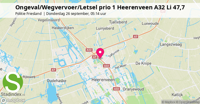 Ongeval/Wegvervoer/Letsel prio 1 Heerenveen A32 Li 47,7