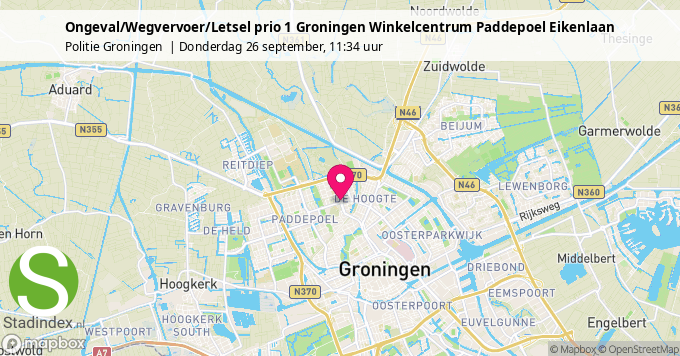 Ongeval/Wegvervoer/Letsel prio 1 Groningen Winkelcentrum Paddepoel Eikenlaan