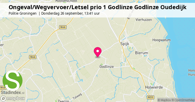 Ongeval/Wegvervoer/Letsel prio 1 Godlinze Godlinze Oudedijk