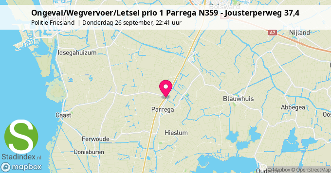 Ongeval/Wegvervoer/Letsel prio 1 Parrega N359 - Jousterperweg 37,4