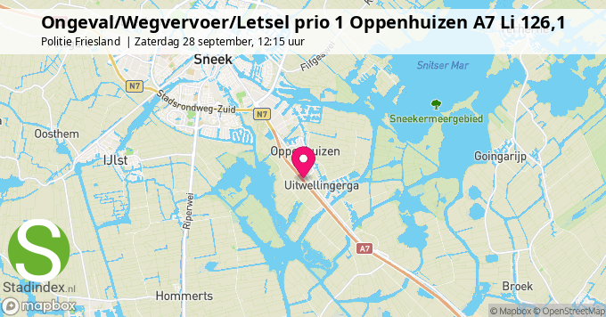 Ongeval/Wegvervoer/Letsel prio 1 Oppenhuizen A7 Li 126,1