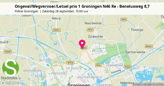 Ongeval/Wegvervoer/Letsel prio 1 Groningen N46 Re - Beneluxweg 8,7