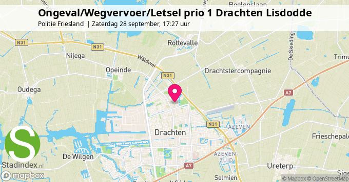 Ongeval/Wegvervoer/Letsel prio 1 Drachten Lisdodde