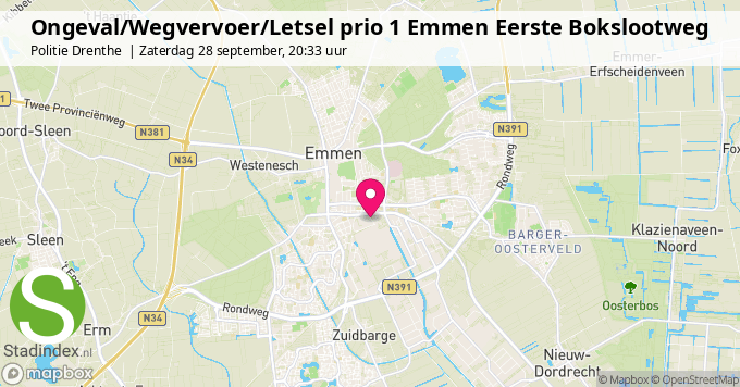 Ongeval/Wegvervoer/Letsel prio 1 Emmen Eerste Bokslootweg