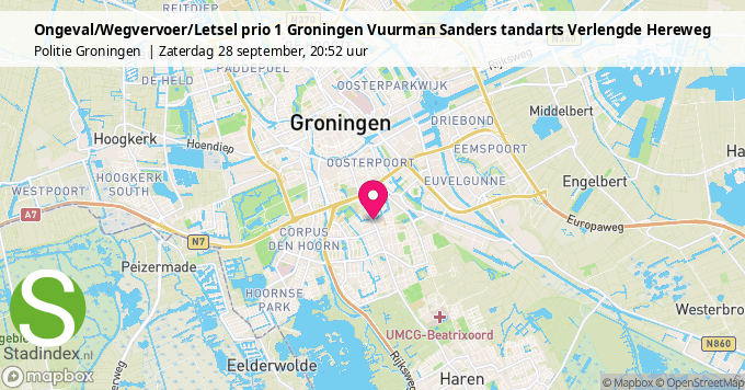 Ongeval/Wegvervoer/Letsel prio 1 Groningen Vuurman Sanders tandarts Verlengde Hereweg