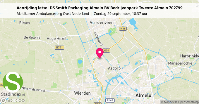 Aanrijding letsel DS Smith Packaging Almelo BV Bedrijvenpark Twente Almelo 702799