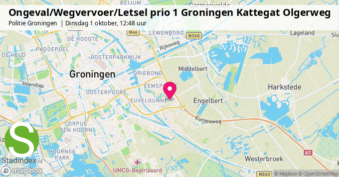 Ongeval/Wegvervoer/Letsel prio 1 Groningen Kattegat Olgerweg