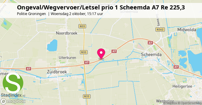 Ongeval/Wegvervoer/Letsel prio 1 Scheemda A7 Re 225,3