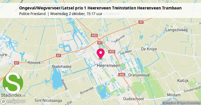 Ongeval/Wegvervoer/Letsel prio 1 Heerenveen Treinstation Heerenveen Trambaan