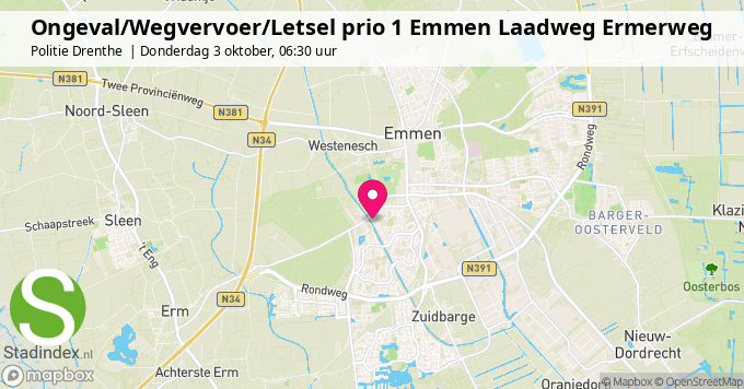 Ongeval/Wegvervoer/Letsel prio 1 Emmen Laadweg Ermerweg