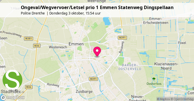 Ongeval/Wegvervoer/Letsel prio 1 Emmen Statenweg Dingspellaan