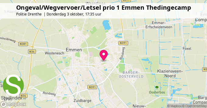 Ongeval/Wegvervoer/Letsel prio 1 Emmen Thedingecamp