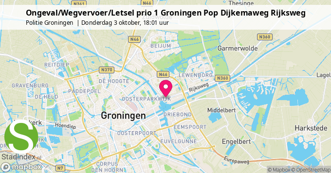 Ongeval/Wegvervoer/Letsel prio 1 Groningen Pop Dijkemaweg Rijksweg