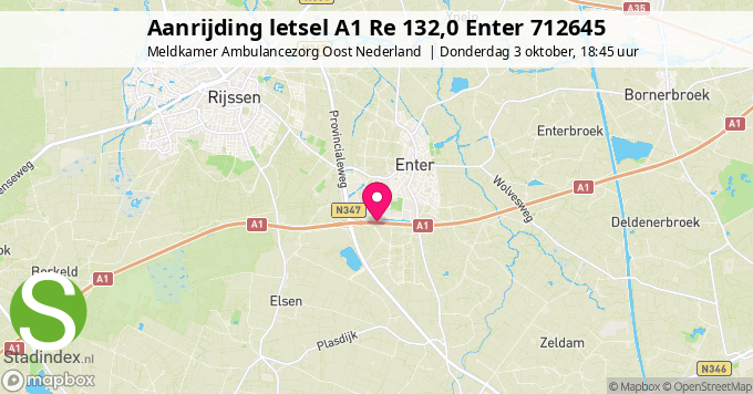 Aanrijding letsel A1 Re 132,0 Enter 712645