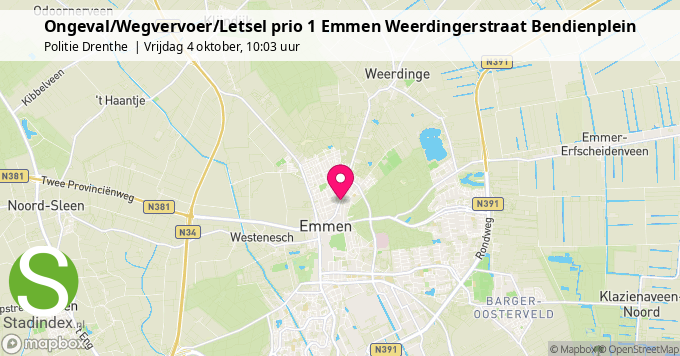 Ongeval/Wegvervoer/Letsel prio 1 Emmen Weerdingerstraat Bendienplein