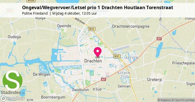 Ongeval/Wegvervoer/Letsel prio 1 Drachten Houtlaan Torenstraat