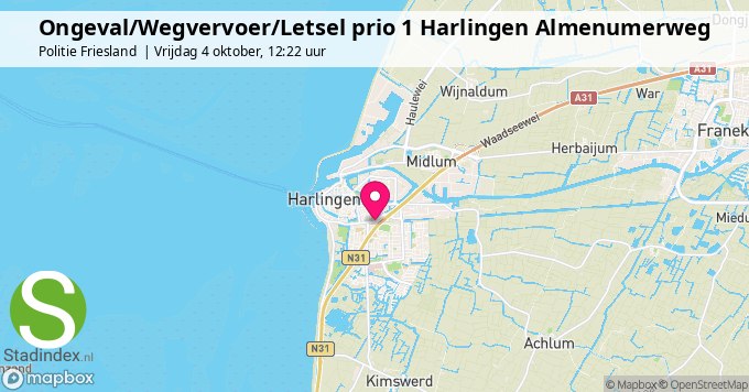 Ongeval/Wegvervoer/Letsel prio 1 Harlingen Almenumerweg