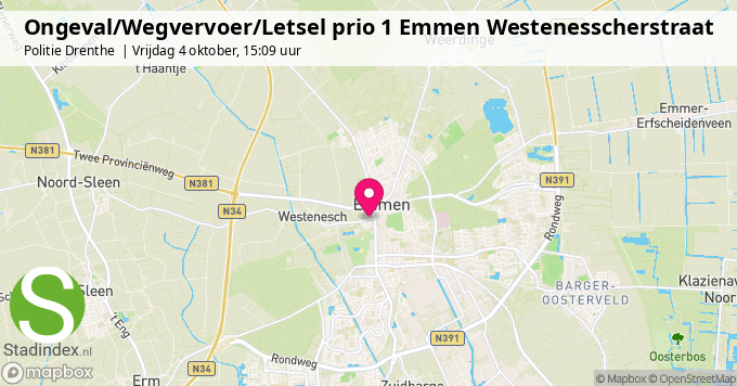 Ongeval/Wegvervoer/Letsel prio 1 Emmen Westenesscherstraat